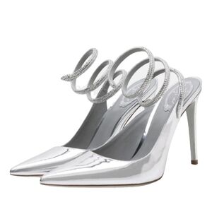 Rene Caovilla Silver Pointed Stiletto Heels with Spiral Wrap - Size 39
